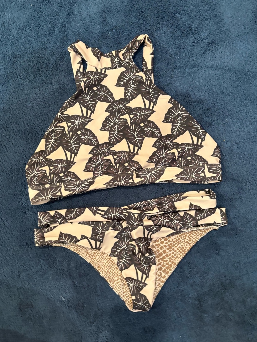 Acacia High Neck Bikini Set - Black & Cream KALO Print